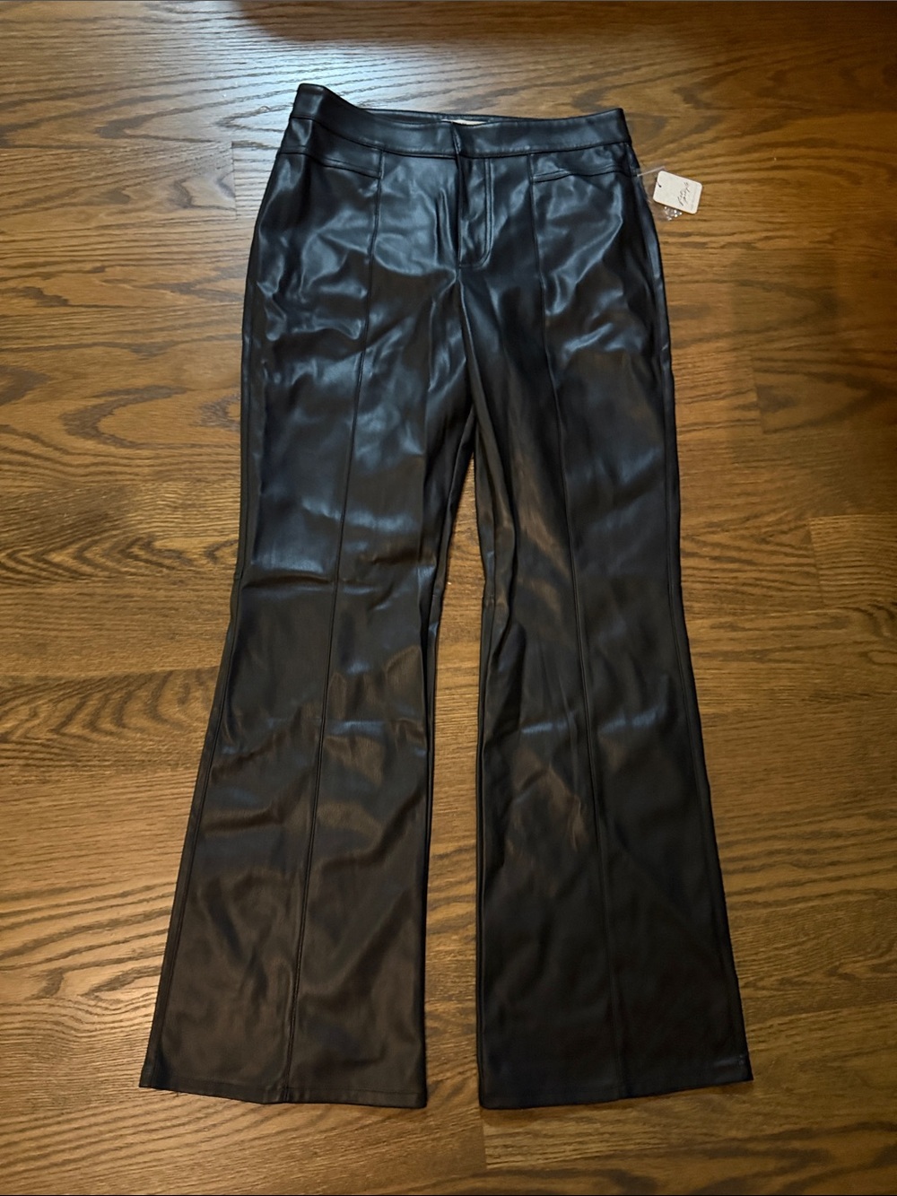 Free People Black Faux Leather Wide-Leg Jeans